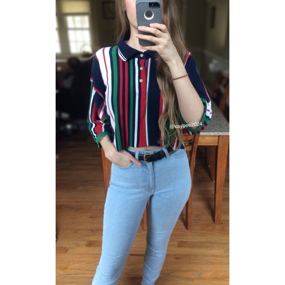 Vintage Tops - 🌿 90’s Vtg Retro Striped Boyfriend Crop Tee 🌿